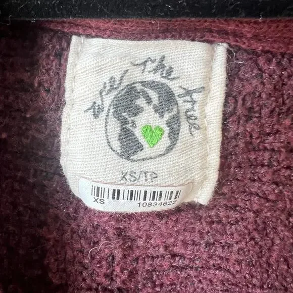 Free People We The Free Soul Searcher Mock Neck Wine Sweater, Size XS, Cropped - Picture 5 of 8